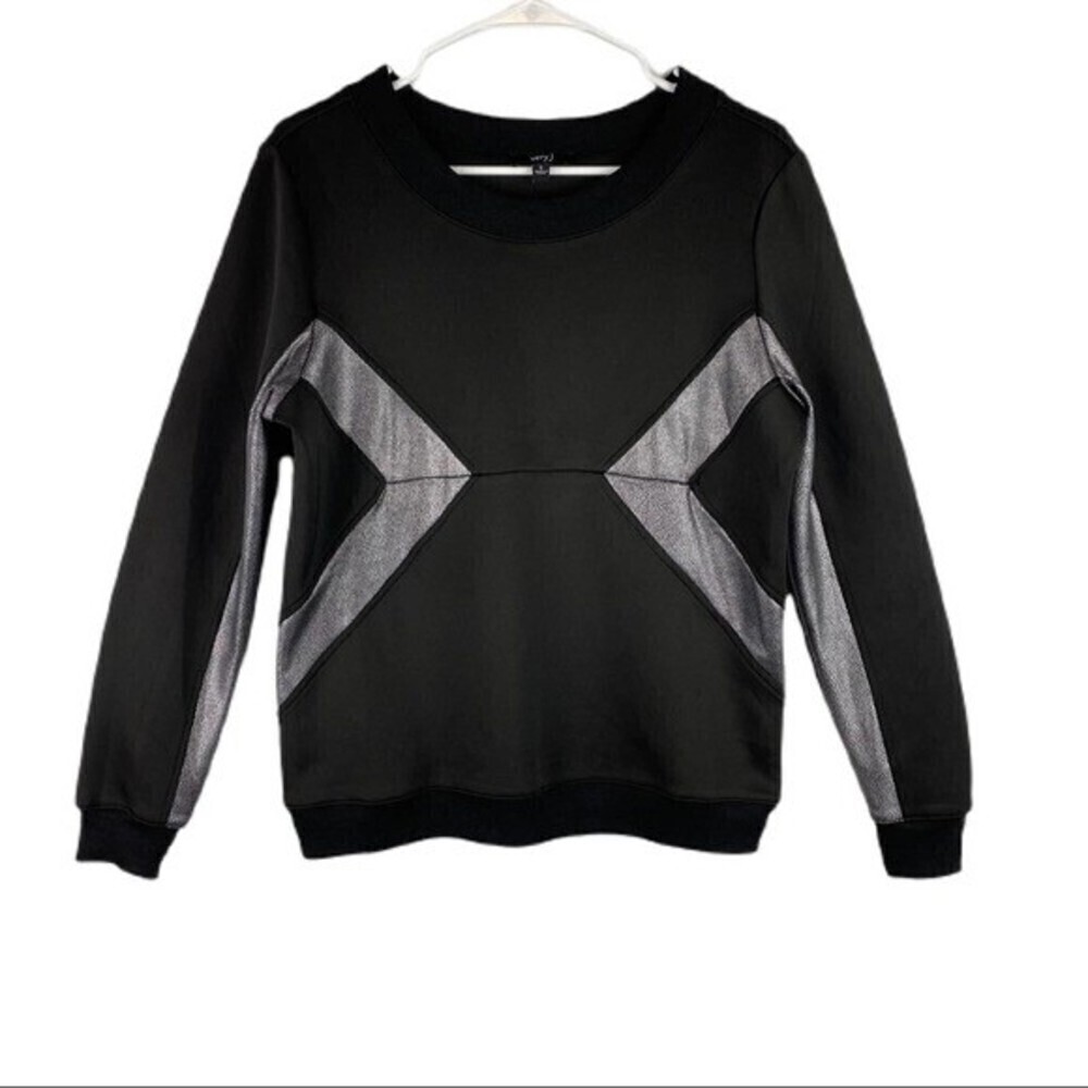 Very J Womens Sweatshirt Small Black Silver Crewneck Pullover Casual Sweater